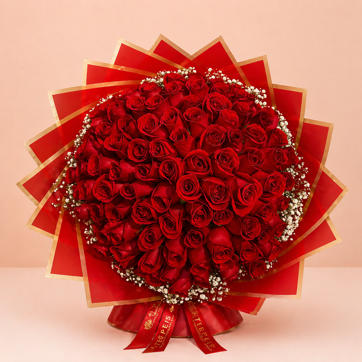 Ramo PREMIUM Buchon 100 rosas + follaje
