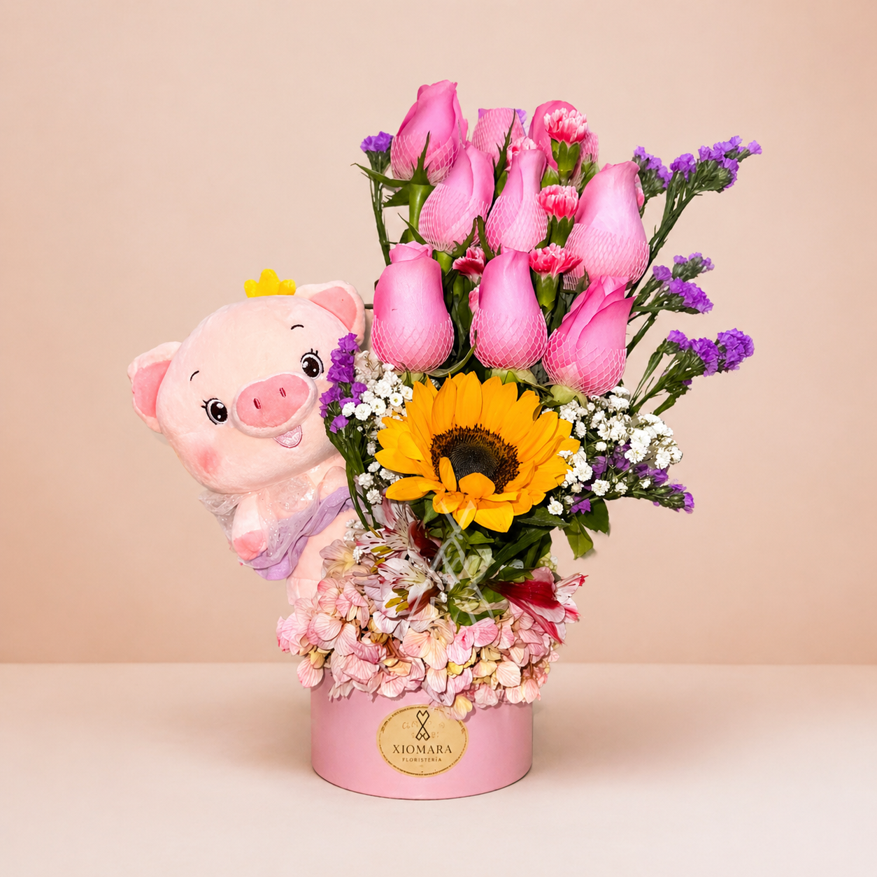 9 Rosas + Peluche y caja