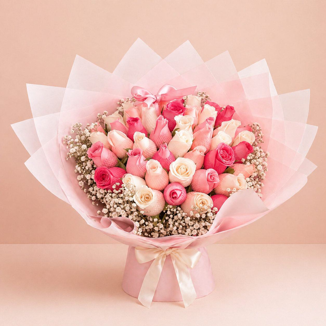 Ramo PREMIUM Buchon 50 rosas + decoración